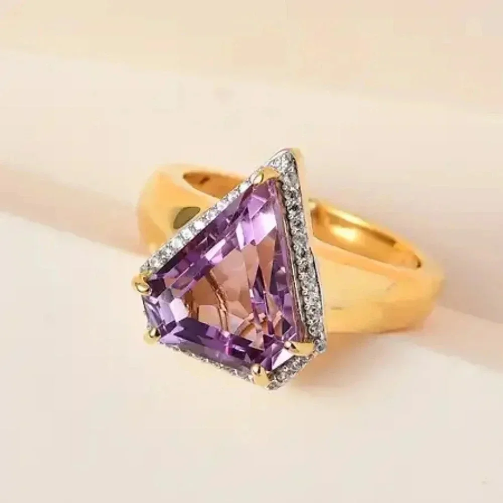 Amethyst & Natural White Zircon Halo Men's Ring.